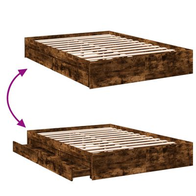 vidaXL Bed Frame with Drawers without Mattress Smoked Oak 135x190 cm Double