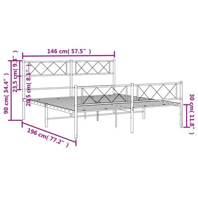 vidaXL Metal Bed Frame without Mattress with Footboard White 140x190 cm