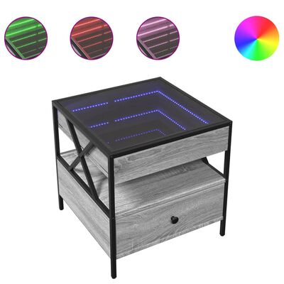 vidaXL Coffee Table with Infinity LED Grey Sonoma 50x50x51 cm