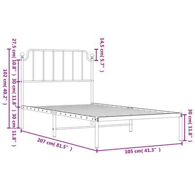 vidaXL Metal Bed Frame without Mattress with Headboard White 100x200 cm