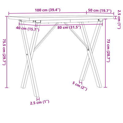 vidaXL Dining Table X-Frame 100x50x75.5 cm Solid Wood Pine and Cast Iron