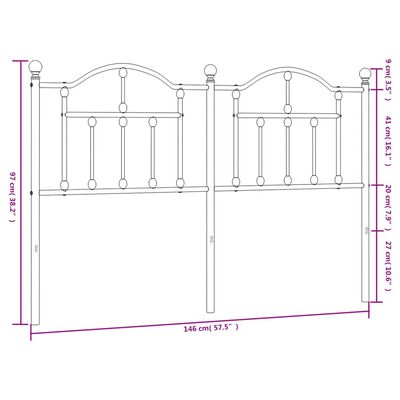 vidaXL Metal Headboard White 140 cm