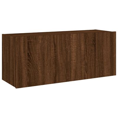 vidaXL TV Wall Cabinet with LED Lights Brown Oak 100x35x41 cm