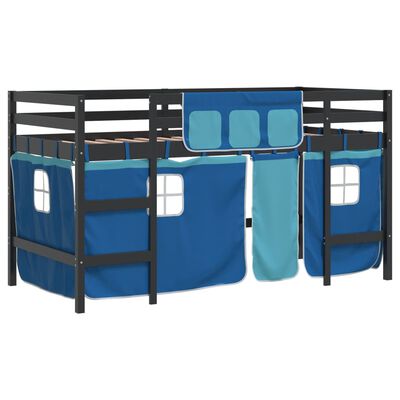 vidaXL Kids' Loft Bed with Curtains without Mattress Blue 90x190 cm Single