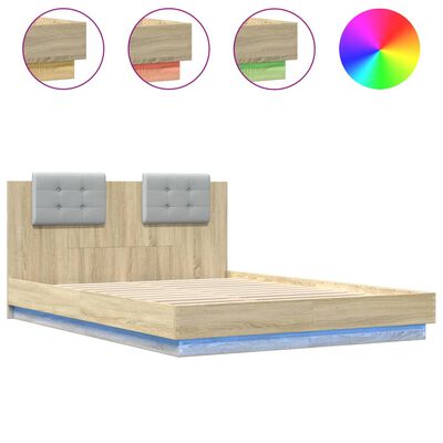 vidaXL Bed Frame with LED without Mattress Sonoma Oak 120x200 cm