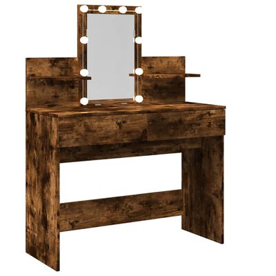 vidaXL Dressing Table with LED Smoked Oak 100x40x130 cm