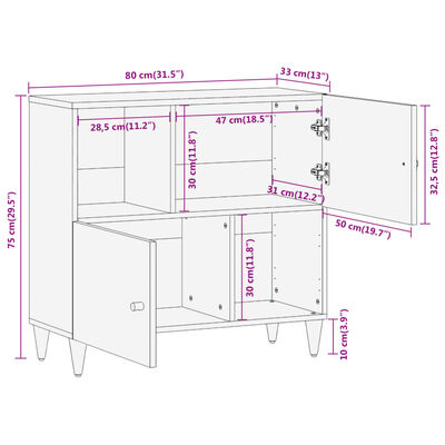 vidaXL Side Cabinet 80x33x75 cm Solid Wood Mango