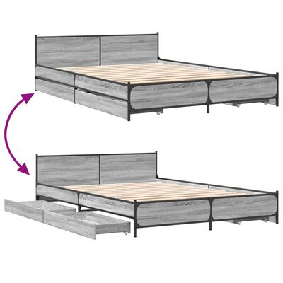 vidaXL Bed Frame with Drawers without Mattress Grey Sonoma 150x200 cm King Size