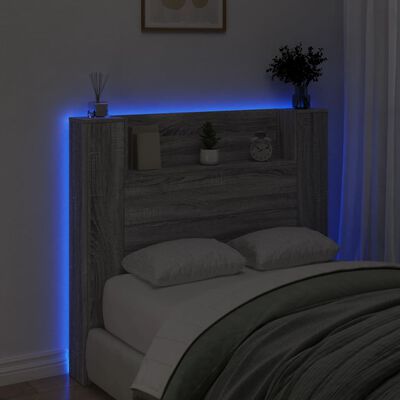 vidaXL Headboard Cabinet with LED Grey Sonoma 120x16.5x103.5 cm