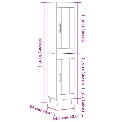 vidaXL Highboard Smoked Oak 34.5x34x180 cm Engineered Wood