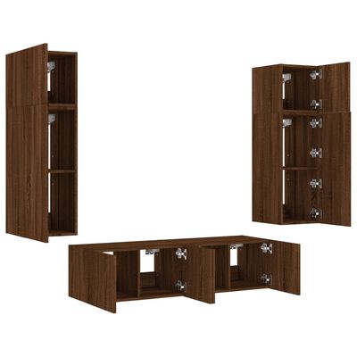 vidaXL 6 Piece TV Wall Units with LED Brown Oak Engineered Wood