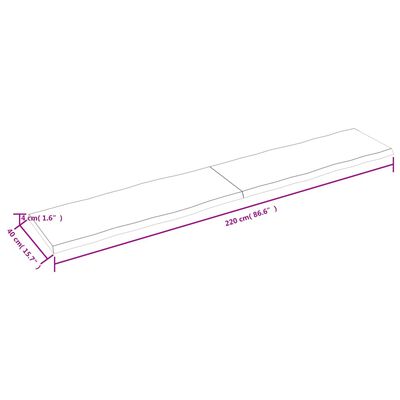 vidaXL Table Top 220x40x(2-4) cm Untreated Solid Wood Live Edge