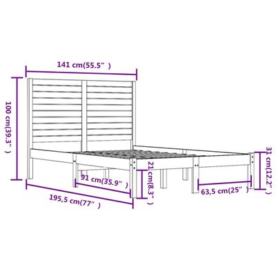 vidaXL Bed Frame without Mattress Black 135x190 cm Double Solid Wood