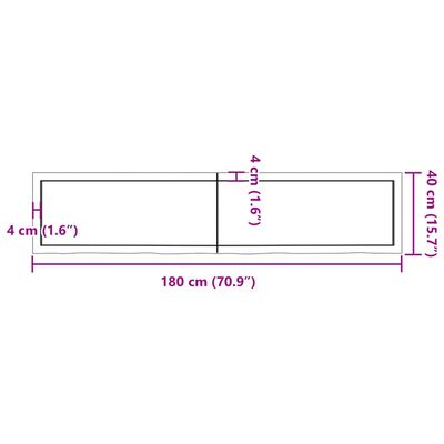 vidaXL Table Top Dark Brown 180x40x(2-4) cm Treated Solid Wood Oak