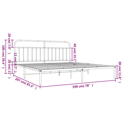 vidaXL Metal Bed Frame without Mattress with Headboard Black 193x203 cm