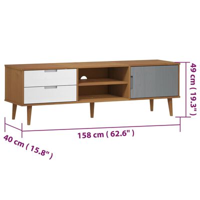 vidaXL TV Cabinet MOLDE Brown 158x40x49 cm Solid Wood Pine