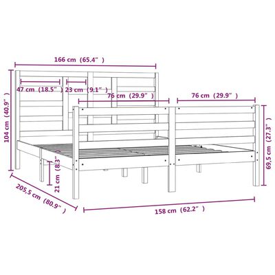 vidaXL Bed Frame without Mattress Solid Wood 160x200 cm