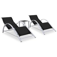 vidaXL Sun Loungers 2 pcs with Table Aluminium Black