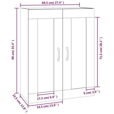 vidaXL Hanging Wall Cabinet Concrete Grey 69.5x32.5x90 cm