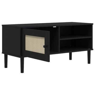 vidaXL TV Cabinet SENJA Rattan Look Black 106x40x49cm Solid Wood Pine