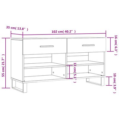 vidaXL Shoe Bench White 102x35x55 cm Engineered Wood