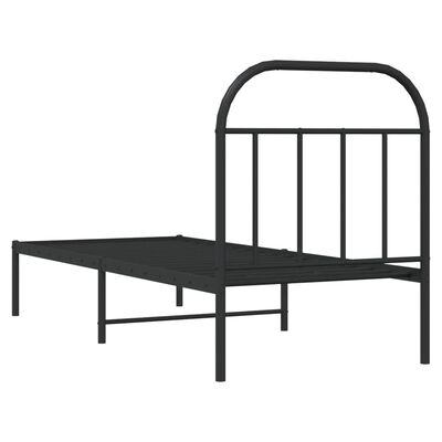 vidaXL Metal Bed Frame without Mattress with Headboard Black 75x190 cm Small Single