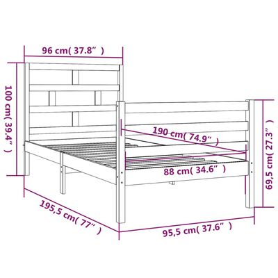 vidaXL Bed Frame without Mattress White 90x190 cm Single Solid Wood