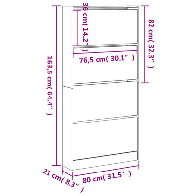 vidaXL Shoe Cabinet with 4 Flip-Drawers Black 80x21x163.5 cm