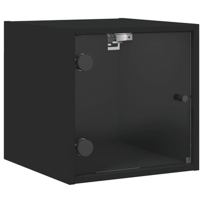 vidaXL Bedside Cabinets with Glass Doors 2 pcs Black 35x37x35 cm