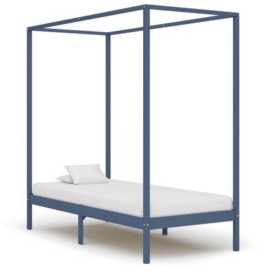 vidaXL Canopy Bed Frame without Mattress Grey Solid Wood 100x200 cm