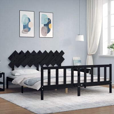 vidaXL Bed Frame without Mattress Black Super King Size Solid Wood Pine