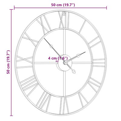 vidaXL Wall Clock Black Ø50 cm Iron