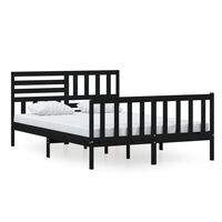 vidaXL Bed Frame without Mattress Black Solid Wood 140x200 cm (810086+814148)