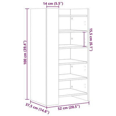 vidaXL Shoe Cabinet Smoked Oak 52x37.5x100 cm Engineered Wood