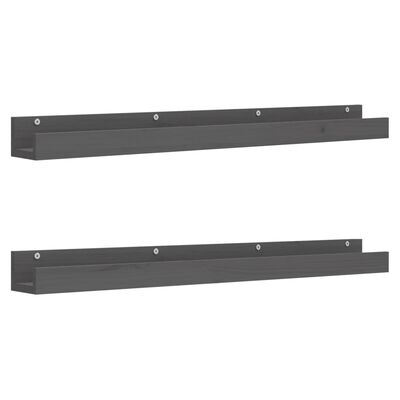 vidaXL Wall Shelves 2 pcs Grey 110x12x9 cm Solid Wood Pine