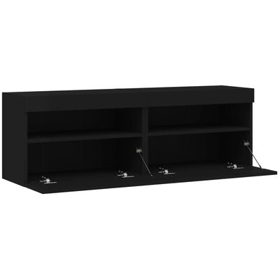 vidaXL TV Wall Cabinets with LED Lights 2 pcs Black 60x30x40 cm