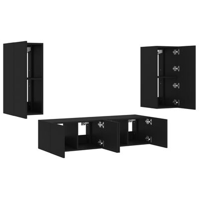 vidaXL 4 Piece TV Wall Units with LED Black Engineered Wood