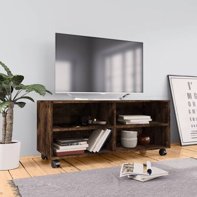 vidaXL TV Cabinet with Castors Smoked Oak 90x35x35 cm Engineered Wood