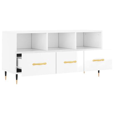 vidaXL TV Cabinet High Gloss White 102x36x50 cm Engineered Wood