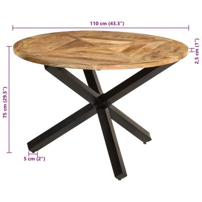 vidaXL Dining Table Ø110x75 cm Solid Wood Rough Mango