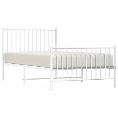 vidaXL Metal Bed Frame without Mattress with Footboard White 100x190 cm