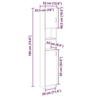 vidaXL Bathroom Cabinet Sonoma Oak 32x25.5x190 cm Engineered Wood