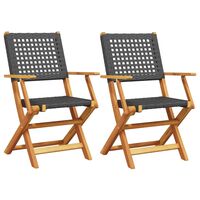 vidaXL Garden Chairs 2 pcs Black Solid Wood Acacia and Poly Rattan