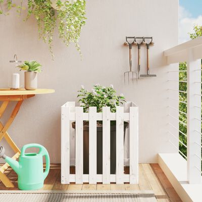 vidaXL Garden Planter with Fence Design White 60x60x60 cm Solid Wood Pine