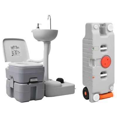 vidaXL Portable Camping Toilet and Handwash Stand Set with Water Tank