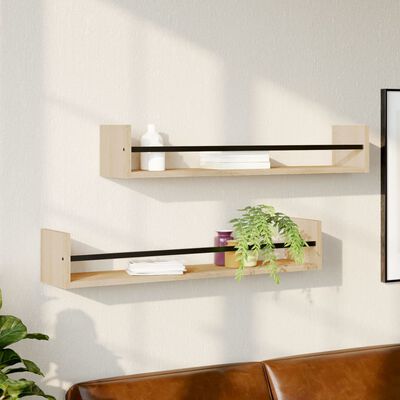 vidaXL Wall Shelves with Bars 2 pcs Sonoma Oak 80x16x14 cm