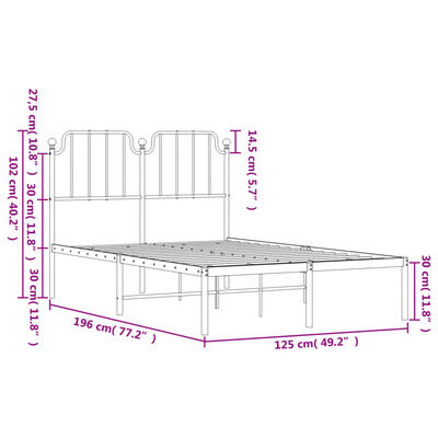 vidaXL Metal Bed Frame without Mattress with Headboard White 120x190 cm Small Double