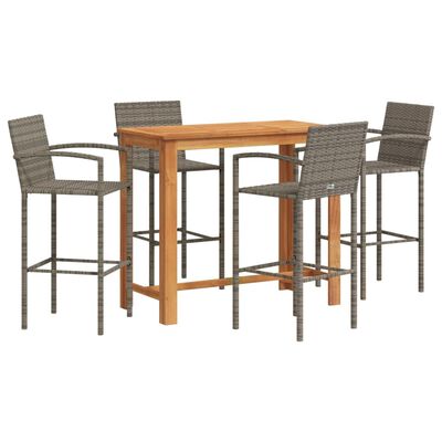 vidaXL 5 Piece Garden Bar Set Grey Solid Wood Acacia and Poly Rattan