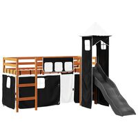 vidaXL Kids' Loft Bed with Tower White&Black 80x200 cm Solid Wood Pine