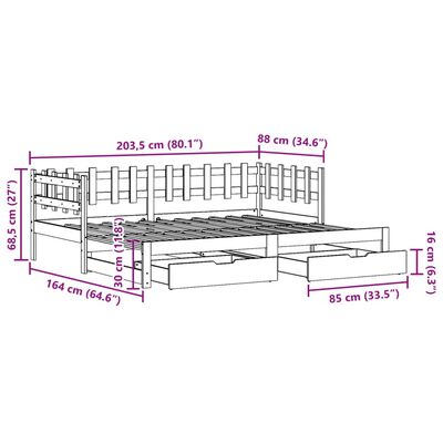 vidaXL Daybed with Trundle and Drawers without Mattress 80x200 cm